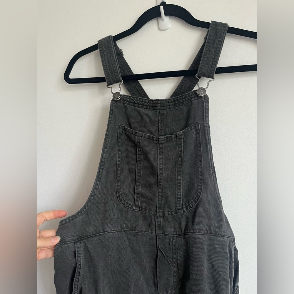 Aerie Charcoal Gray Cotton Werk & Play Twill Adjustable Overalls Jumpsuit XS - Picture 3 of 11